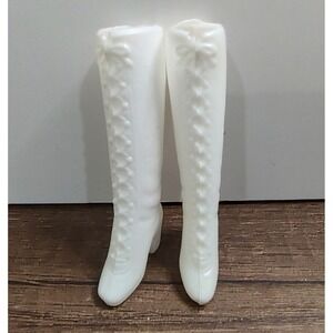 Vintage White Barbie Boots Knee High Lace Ups Doll Shoes Plastic Z9